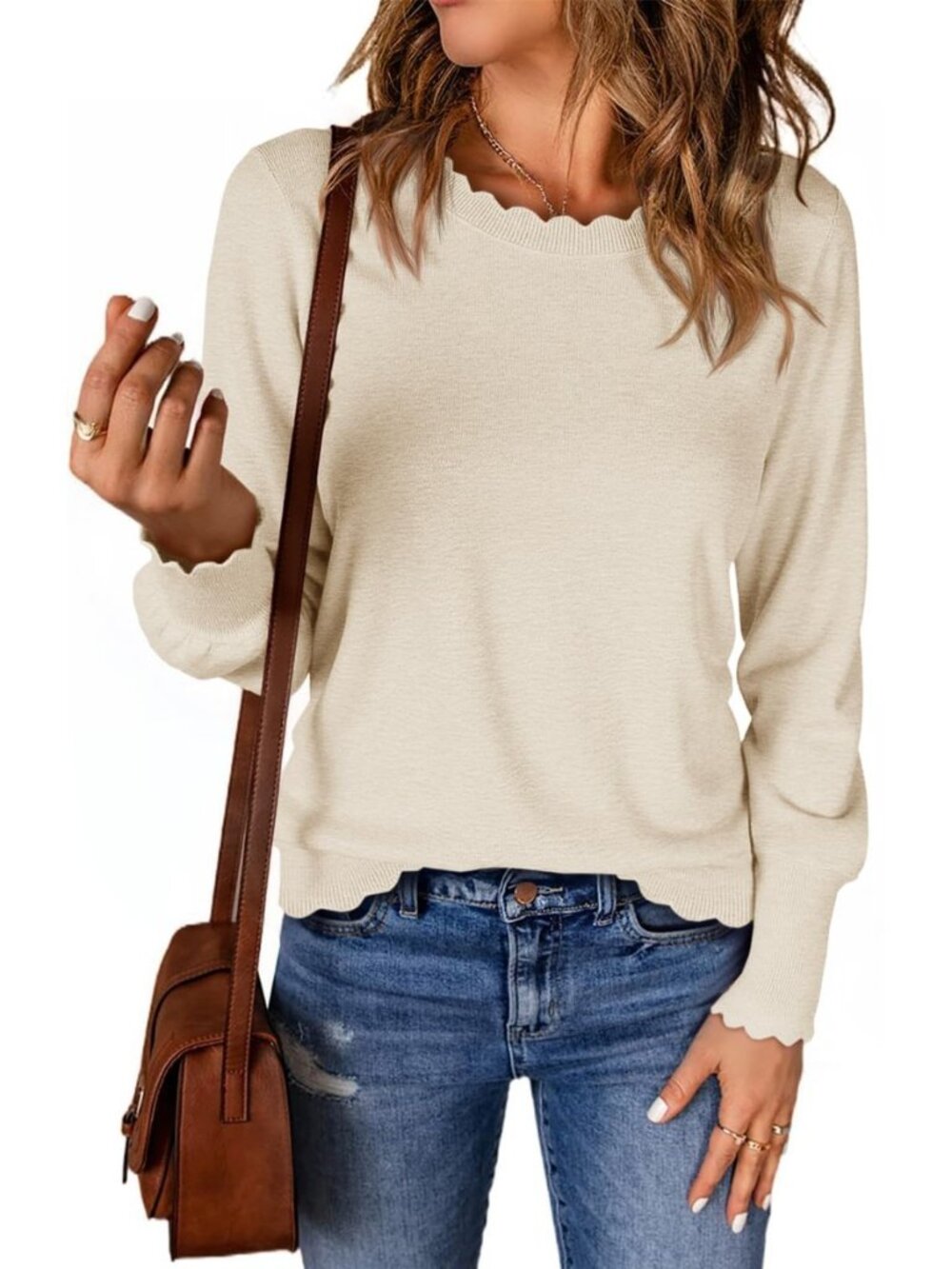 Womens Crewneck Long Sleeve Sweater Fall Lightweight Pullover Top